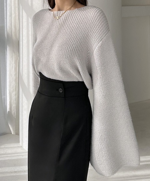 Louere（ルエレ）の「ボリュームフレアスリーブニット（ニット/セーター・レディース・ブラック/グレイッシュベージュ/アイボリー/ライトグレー/ダークブラウン・FREE/LARGE/MEDIUM）」の22枚目の写真