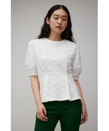 カットジャガードペプラムトップス