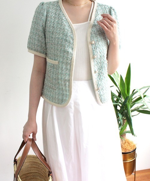 MODE ROBE(モードローブ)の「配色ツイードジャケット(テーラードジャケット・レディース・ピンク/イエロー/ブルー・FREE)」の1枚目の写真