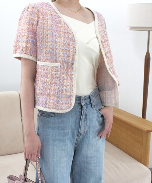 MODE ROBE(モードローブ)の「配色ツイードジャケット(テーラードジャケット・レディース・ピンク/イエロー/ブルー・FREE)」の4枚目の写真