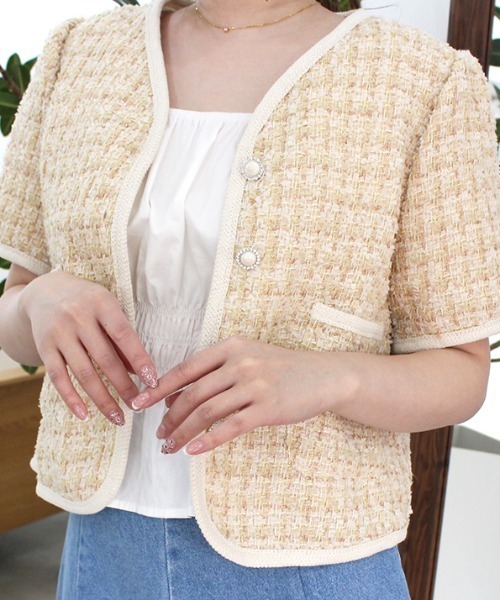 MODE ROBE(モードローブ)の「配色ツイードジャケット(テーラードジャケット・レディース・ピンク/イエロー/ブルー・FREE)」の9枚目の写真