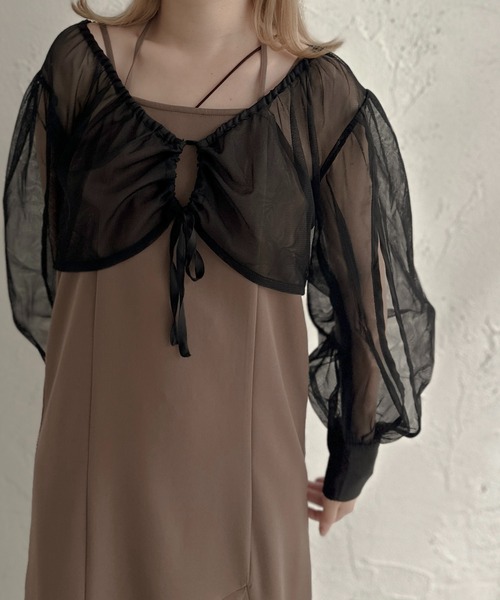 apres jour clair（アプレジュールクレア）の「【apres jour clair】チュールショートブラウス【ZOZOTOWN限定アイテム】（シャツ/ブラウス・レディース・アイボリー/ブラック/ブルー・X-LARGE/フリー）」の2枚目の写真