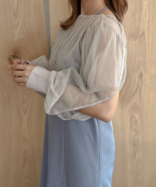 apres jour clair（アプレジュールクレア）の「【apres jour clair】チュールショートブラウス【ZOZOTOWN限定アイテム】（シャツ/ブラウス・レディース・アイボリー/ブラック/ブルー・X-LARGE/フリー）」の12枚目の写真
