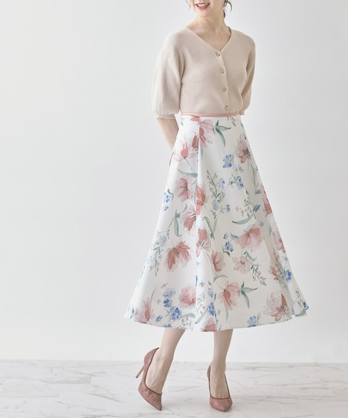 tocco closet(トッコ クローゼット)の「ウエスト配色ライン入りフラワープリントフレアスカート(スカート・レディース・ピンク/ラベンダー・M)」の10枚目の写真
