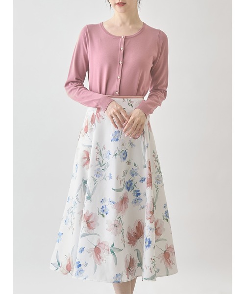 tocco closet(トッコ クローゼット)の「ウエスト配色ライン入りフラワープリントフレアスカート(スカート・レディース・ピンク/ラベンダー・M)」の17枚目の写真