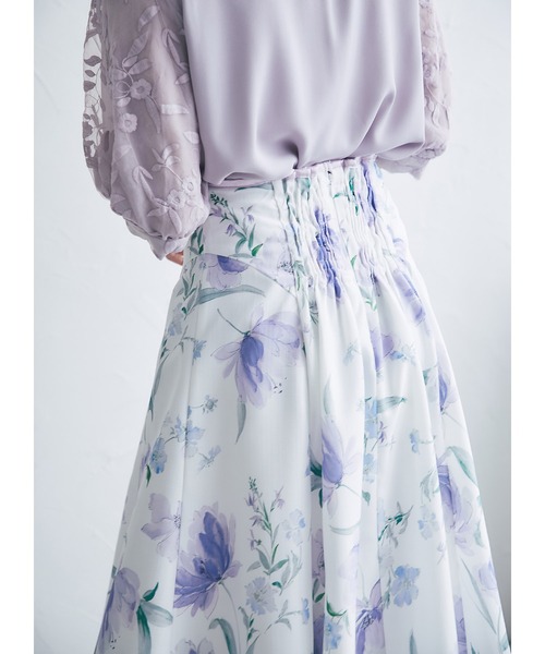 tocco closet(トッコ クローゼット)の「ウエスト配色ライン入りフラワープリントフレアスカート(スカート・レディース・ピンク/ラベンダー・M)」の9枚目の写真