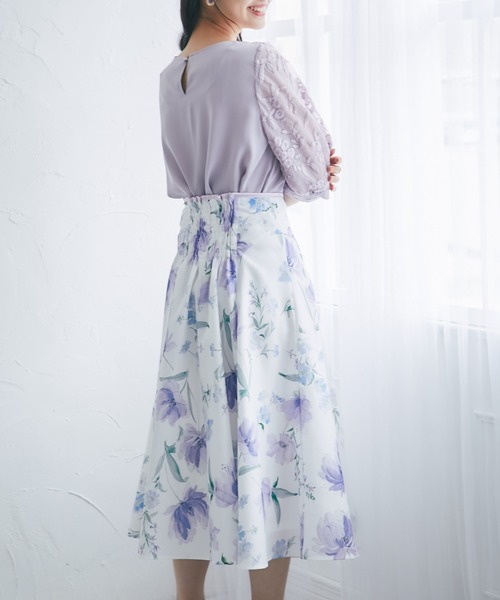 tocco closet(トッコ クローゼット)の「ウエスト配色ライン入りフラワープリントフレアスカート(スカート・レディース・ピンク/ラベンダー・M)」の8枚目の写真