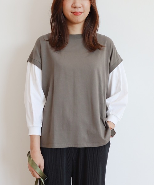 CRAFT STANDARD BOUTIQUE(クラフトスタンダードブティック)の「9分袖ショルダータックプルオーバー(Tシャツ/カットソー・レディース・グレイッシュベージュ/カーキ/ブラック・FREE)」の3枚目の写真