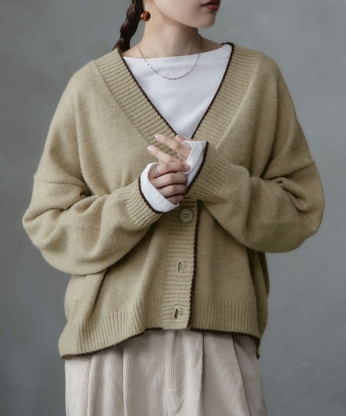 etoll.（エトル）の「パイピングオーバーカーディガン（カーディガン/ボレロ・レディース・ベージュ/ブラック/ブラウン/ブルー・M）」の4枚目の写真