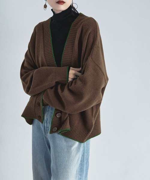 etoll.（エトル）の「パイピングオーバーカーディガン（カーディガン/ボレロ・レディース・ベージュ/ブラック/ブラウン/ブルー・M）」の3枚目の写真