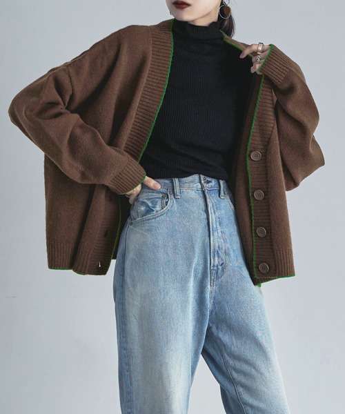 etoll.（エトル）の「パイピングオーバーカーディガン（カーディガン/ボレロ・レディース・ベージュ/ブラック/ブラウン/ブルー・M）」の18枚目の写真