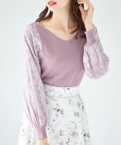 tocco closet（トッコ　クローゼット）の「前後２ＷＡＹシアージャガード切替マシュマロタッチニットプルオーバー（ニット/セーター・レディース・ブラック/パープル/オフホワイト/ブルー・M）」の4枚目の写真