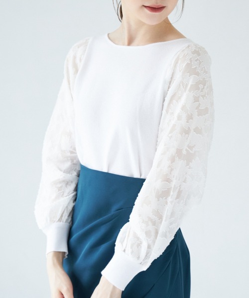 tocco closet（トッコ　クローゼット）の「前後２ＷＡＹシアージャガード切替マシュマロタッチニットプルオーバー（ニット/セーター・レディース・ブラック/パープル/オフホワイト/ブルー・M）」の2枚目の写真