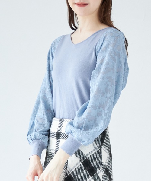 tocco closet（トッコ　クローゼット）の「前後２ＷＡＹシアージャガード切替マシュマロタッチニットプルオーバー（ニット/セーター・レディース・ブラック/パープル/オフホワイト/ブルー・M）」の18枚目の写真