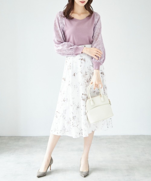 tocco closet（トッコ　クローゼット）の「前後２ＷＡＹシアージャガード切替マシュマロタッチニットプルオーバー（ニット/セーター・レディース・ブラック/パープル/オフホワイト/ブルー・M）」の6枚目の写真
