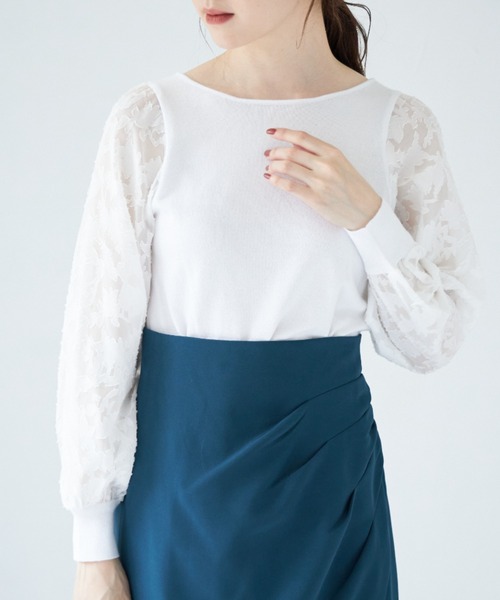 tocco closet（トッコ　クローゼット）の「前後２ＷＡＹシアージャガード切替マシュマロタッチニットプルオーバー（ニット/セーター・レディース・ブラック/パープル/オフホワイト/ブルー・M）」の13枚目の写真