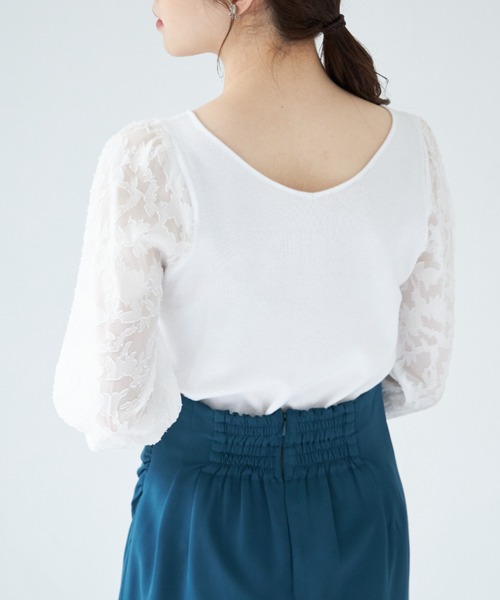 tocco closet（トッコ　クローゼット）の「前後２ＷＡＹシアージャガード切替マシュマロタッチニットプルオーバー（ニット/セーター・レディース・ブラック/パープル/オフホワイト/ブルー・M）」の17枚目の写真