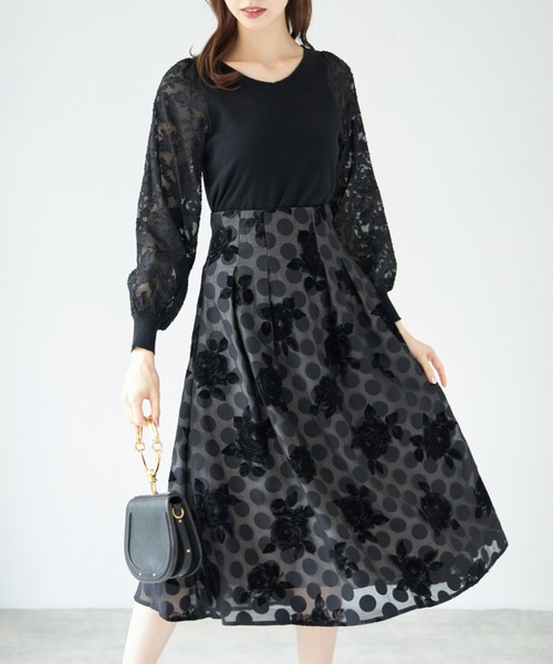 tocco closet（トッコ　クローゼット）の「前後２ＷＡＹシアージャガード切替マシュマロタッチニットプルオーバー（ニット/セーター・レディース・ブラック/パープル/オフホワイト/ブルー・M）」の9枚目の写真