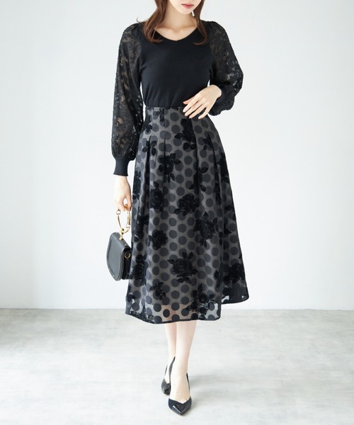 tocco closet（トッコ　クローゼット）の「前後２ＷＡＹシアージャガード切替マシュマロタッチニットプルオーバー（ニット/セーター・レディース・ブラック/パープル/オフホワイト/ブルー・M）」の5枚目の写真