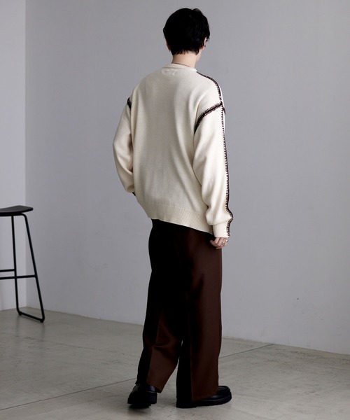 MONO-MART（モノマート）の「ハンドステッチルーズクルーネックニット（ニット/セーター・メンズ・アイボリー/ブルー/ブルーグリーン/ブラック/チャコール・M/L）」の22枚目の写真