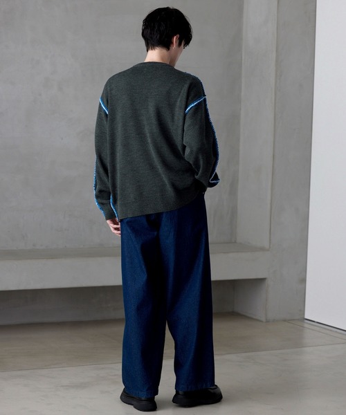 美品♪ bul bul ロービングクルーネックハンドステッチプルオーバー ニット ブランケットステッチプルオーバー（55-41KI33-204）｜パープル