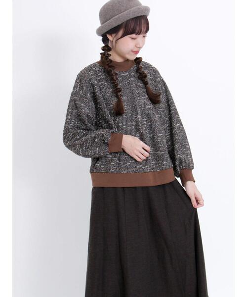 Samansa Mos2（サマンサ モスモス）の「カットツイードモックネックスウェット（Tシャツ/カットソー・レディース・キナリ/ブラウン/チャコールグレー・F）」の3枚目の写真