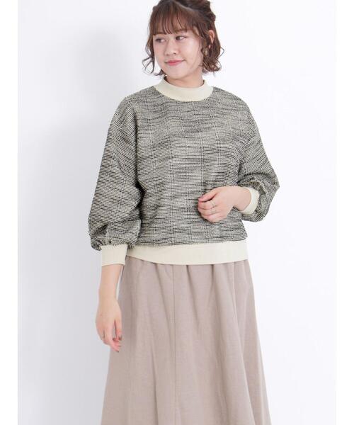 Samansa Mos2（サマンサ モスモス）の「カットツイードモックネックスウェット（Tシャツ/カットソー・レディース・キナリ/ブラウン/チャコールグレー・F）」の5枚目の写真