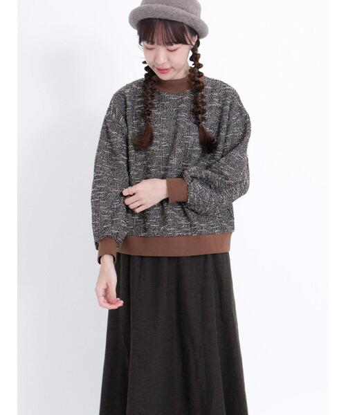 Samansa Mos2（サマンサ モスモス）の「カットツイードモックネックスウェット（Tシャツ/カットソー・レディース・キナリ/ブラウン/チャコールグレー・F）」の6枚目の写真