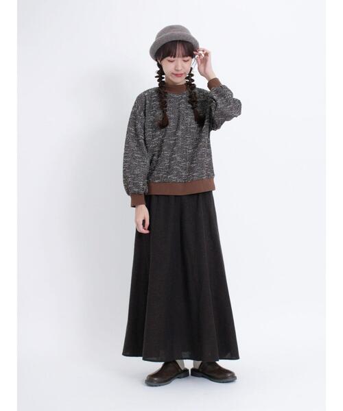 Samansa Mos2（サマンサ モスモス）の「カットツイードモックネックスウェット（Tシャツ/カットソー・レディース・キナリ/ブラウン/チャコールグレー・F）」の4枚目の写真