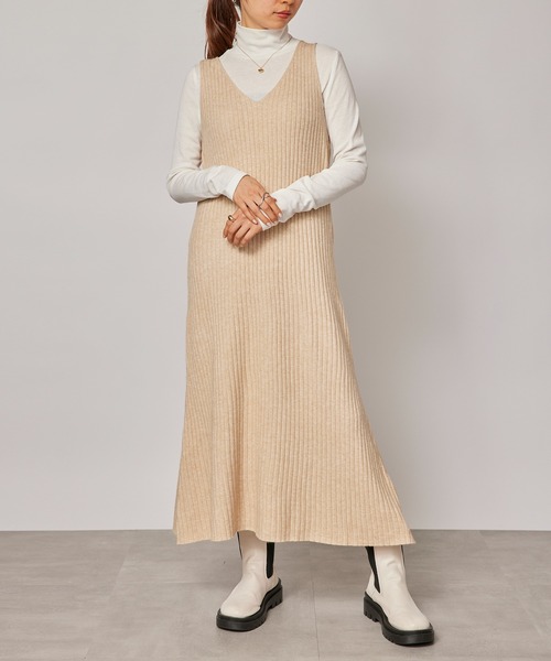 セール】【SETUP7】ノースリーブリブニットワンピース KNF037