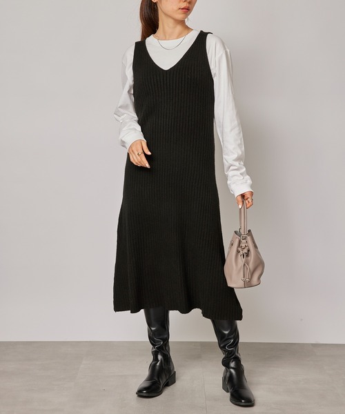 セール】【SETUP7】ノースリーブリブニットワンピース KNF037