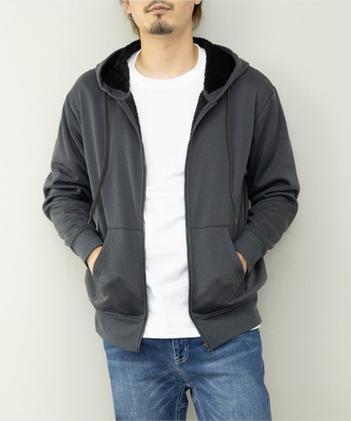 STYLEBLOCK（スタイルブロック）の「INSIDEボアフルZIPパーカー（パーカー・メンズ・ワイン/ミックスグレー/カーキ/ブルー/ブラック/チャコール・M/L/LL）」の4枚目の写真