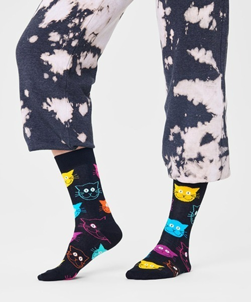 Happy Socks(ハッピーソックス)の「Happy Socks Cat クルーソックス 10201111(ソックス/靴下・レディース・ブラック・M/XL/L)」の1枚目の写真
