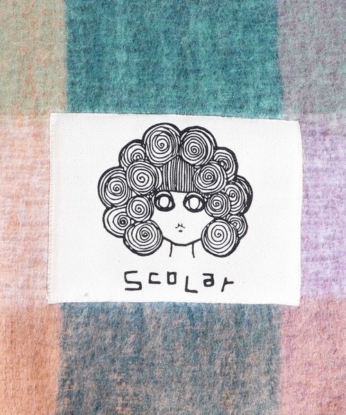 ScoLar（スカラー）の「633300：ふわふわチェック柄マフラー（マフラー・レディース・オレンジ/グリーン/アイボリー/パープル/ブラック・FREE）」の18枚目の写真