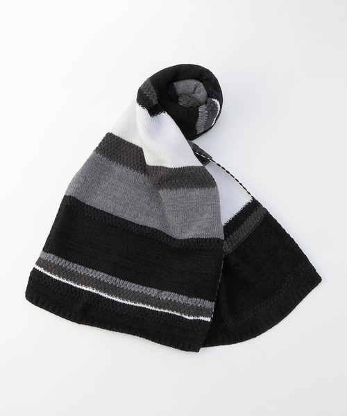 HIDEAWAYS NICOLE(ハイダウェイニコル)の「モール編地切替ボーダー柄マフラー(マフラー・メンズ・ネイビー系/ブラック系/ホワイト系・FREE)」の5枚目の写真
