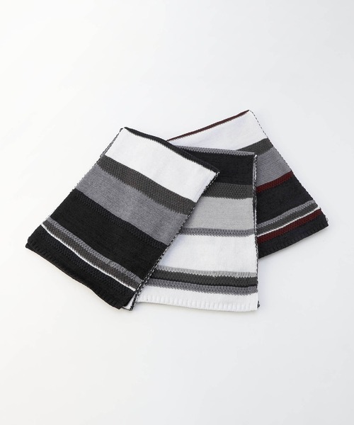 HIDEAWAYS NICOLE(ハイダウェイニコル)の「モール編地切替ボーダー柄マフラー(マフラー・メンズ・ネイビー系/ブラック系/ホワイト系・FREE)」の6枚目の写真