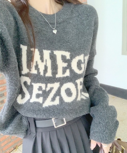 Achic(アシック)の「デザイン ロゴ ニットトップス(Tシャツ/カットソー・レディース・ブラウン系その他/アイボリー/グレー/ブラック・M)」の3枚目の写真