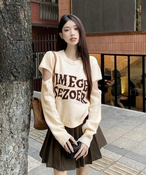 Achic(アシック)の「デザイン ロゴ ニットトップス(Tシャツ/カットソー・レディース・ブラウン系その他/アイボリー/グレー/ブラック・M)」の15枚目の写真
