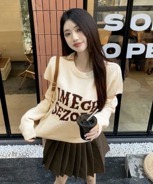 Achic(アシック)の「デザイン ロゴ ニットトップス(Tシャツ/カットソー・レディース・ブラウン系その他/アイボリー/グレー/ブラック・M)」の18枚目の写真