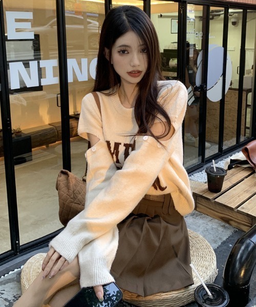 Achic(アシック)の「デザイン ロゴ ニットトップス(Tシャツ/カットソー・レディース・ブラウン系その他/アイボリー/グレー/ブラック・M)」の19枚目の写真