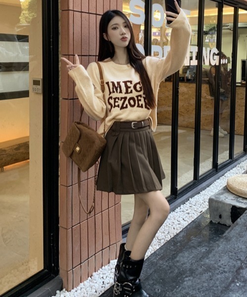 Achic(アシック)の「デザイン ロゴ ニットトップス(Tシャツ/カットソー・レディース・ブラウン系その他/アイボリー/グレー/ブラック・M)」の22枚目の写真