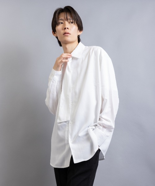 En serio TOKYO(エンソリオトーキョー)の「ボウタイセット トロミオーバーシャツ(シャツ/ブラウス・メンズ・ブラック×ブラック/ホワイト×ブラック/ホワイト×ホワイト・L/M)」の7枚目の写真