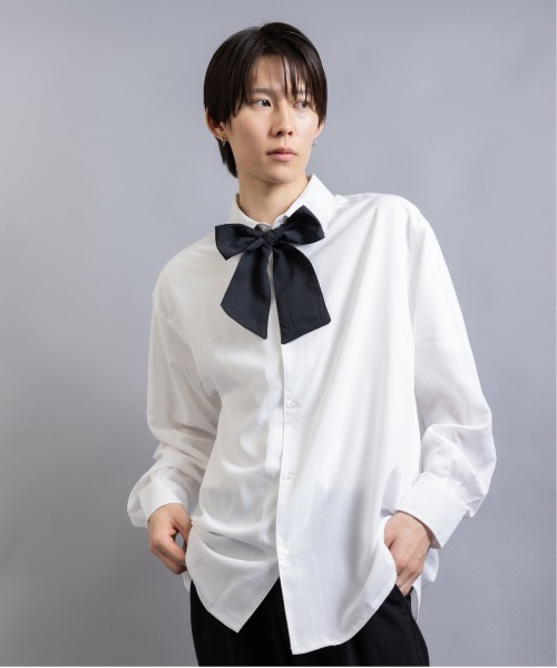 En serio TOKYO(エンソリオトーキョー)の「ボウタイセット トロミオーバーシャツ(シャツ/ブラウス・メンズ・ブラック×ブラック/ホワイト×ブラック/ホワイト×ホワイト・L/M)」の11枚目の写真