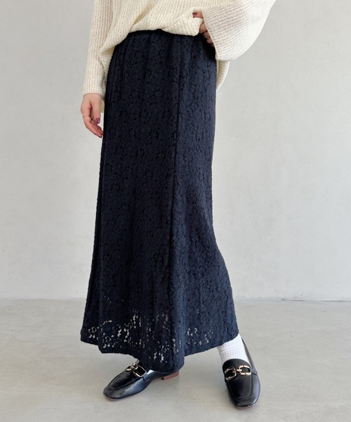 un+frame（アンフレーム）の「lace narrow long skiit／レースナローロングスカート（スカート・レディース・ブラック/ベージュ・FREE）」の4枚目の写真