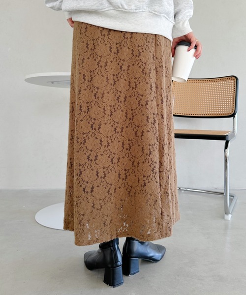 un+frame（アンフレーム）の「lace narrow long skiit／レースナローロングスカート（スカート・レディース・ブラック/ベージュ・FREE）」の17枚目の写真