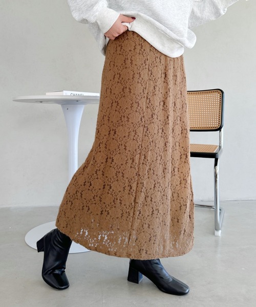 un+frame（アンフレーム）の「lace narrow long skiit／レースナローロングスカート（スカート・レディース・ブラック/ベージュ・FREE）」の15枚目の写真