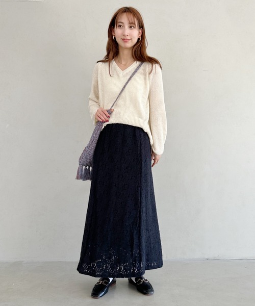 un+frame（アンフレーム）の「lace narrow long skiit／レースナローロングスカート（スカート・レディース・ブラック/ベージュ・FREE）」の10枚目の写真