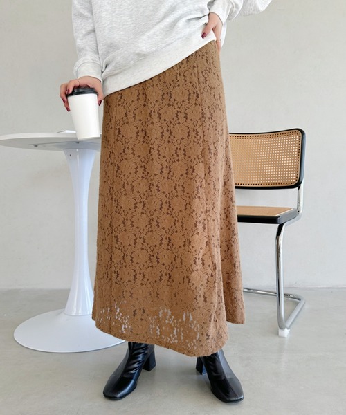 un+frame（アンフレーム）の「lace narrow long skiit／レースナローロングスカート（スカート・レディース・ブラック/ベージュ・FREE）」の13枚目の写真