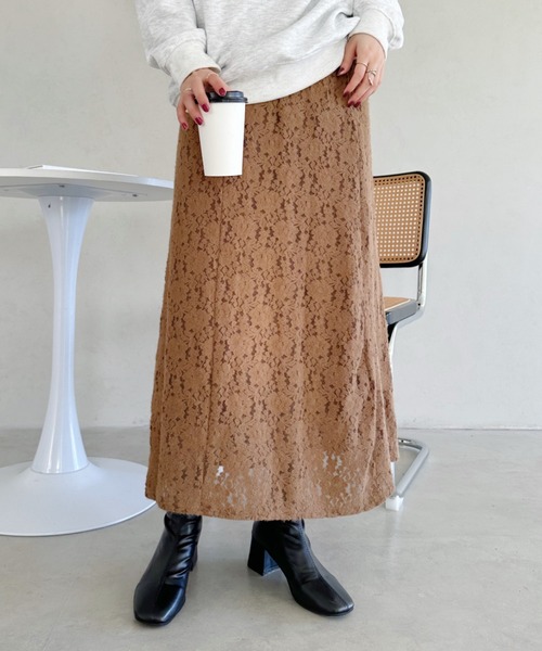 un+frame（アンフレーム）の「lace narrow long skiit／レースナローロングスカート（スカート・レディース・ブラック/ベージュ・FREE）」の12枚目の写真