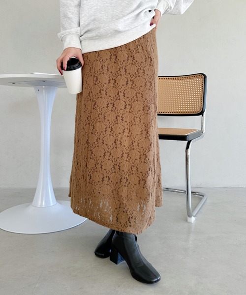 un+frame（アンフレーム）の「lace narrow long skiit／レースナローロングスカート（スカート・レディース・ブラック/ベージュ・FREE）」の16枚目の写真